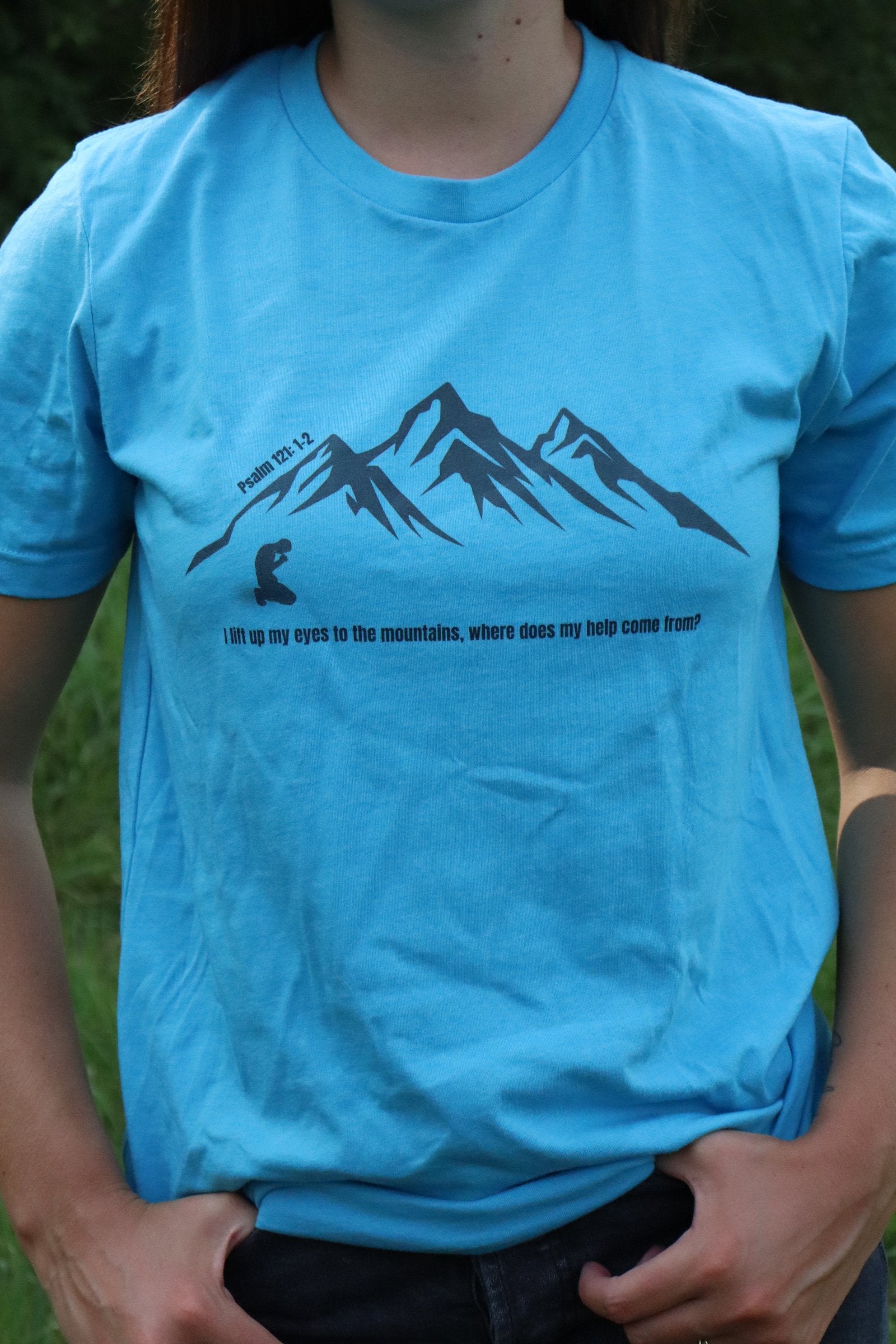 Psalm 121 Christian Shirt | Lift My Eyes to the Mountains Bible Verse Tee