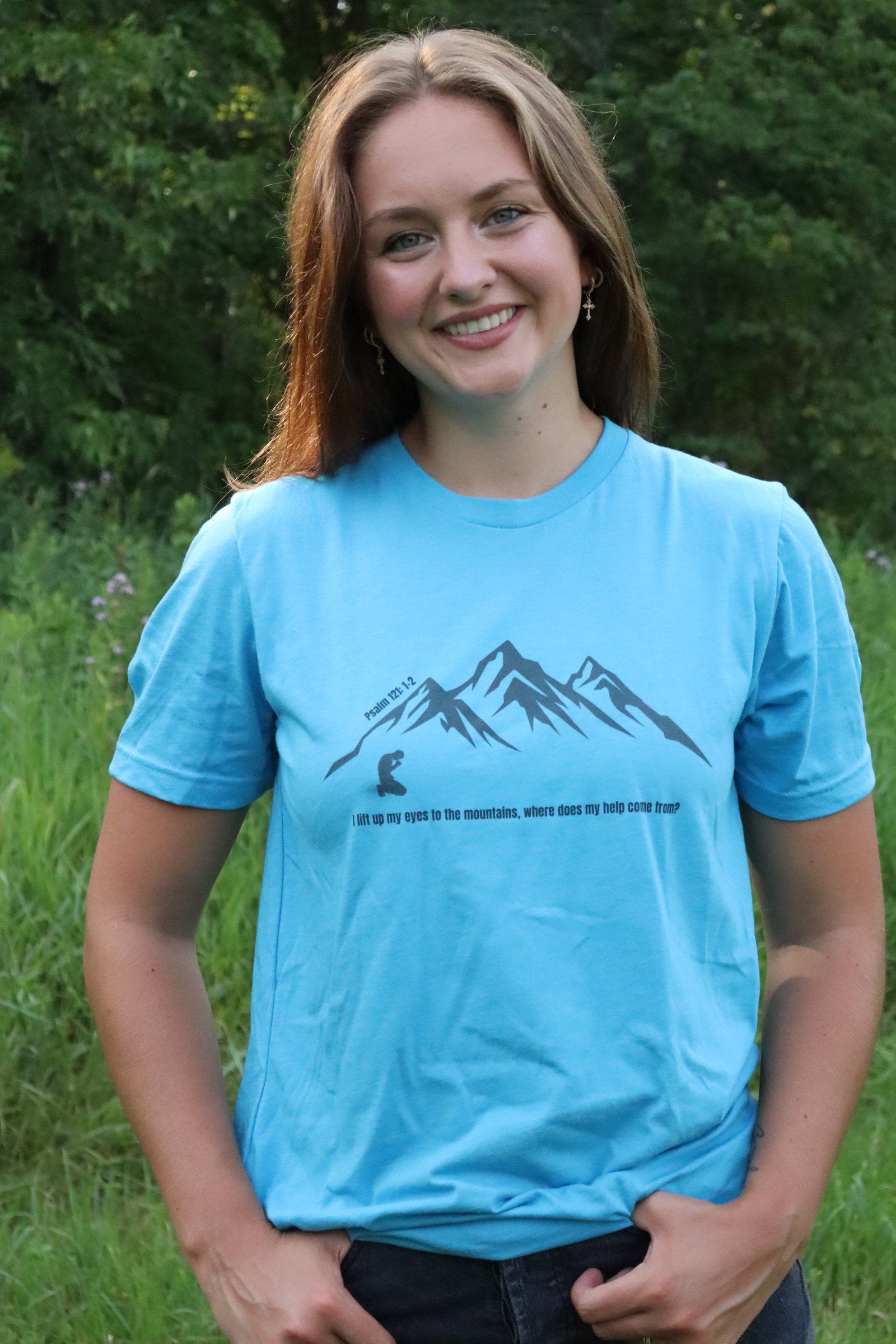 Psalm 121 Christian Shirt | Lift My Eyes to the Mountains Bible Verse Tee