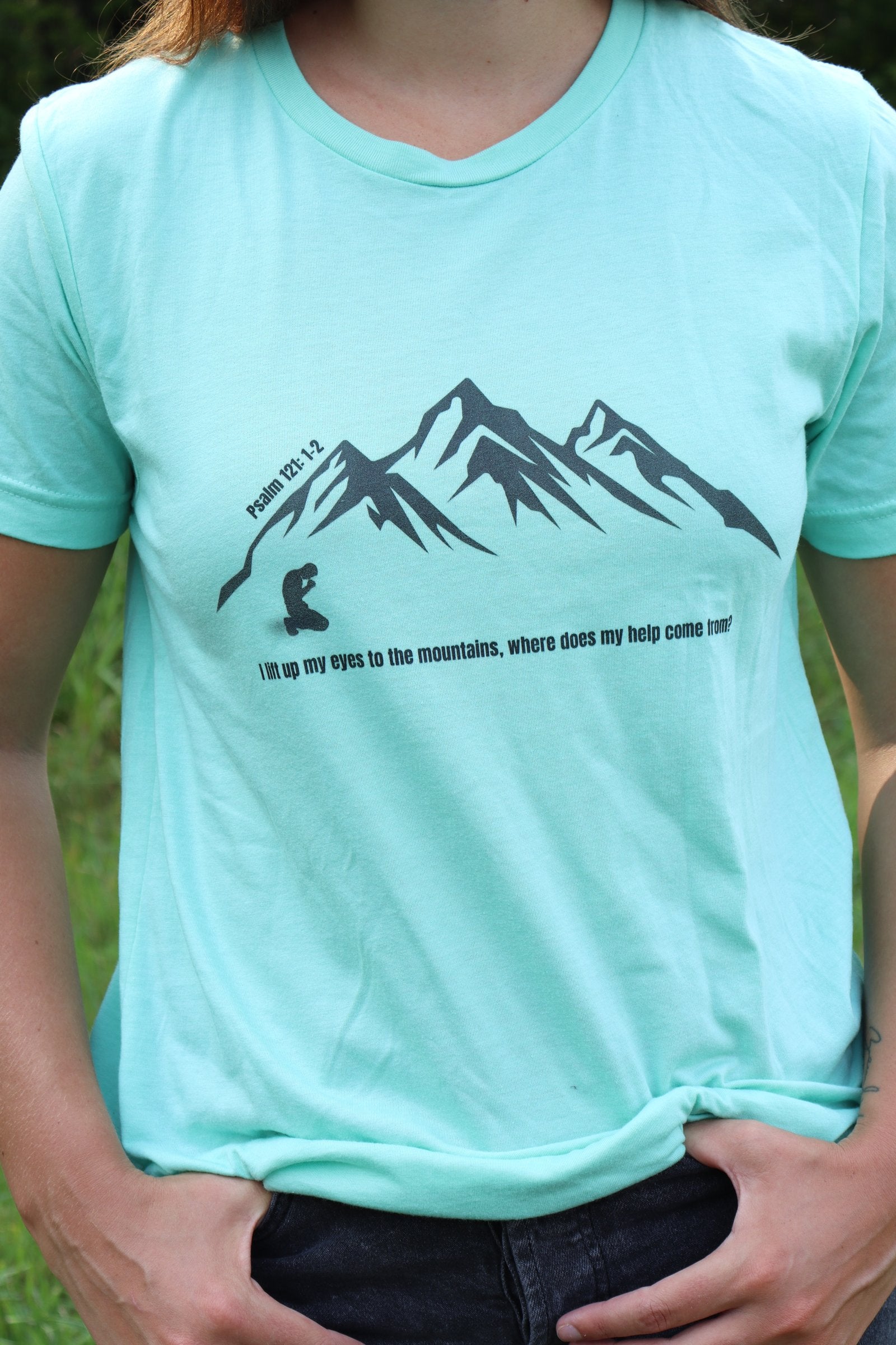 Psalm 121 Christian Shirt | Lift My Eyes to the Mountains Bible Verse Tee