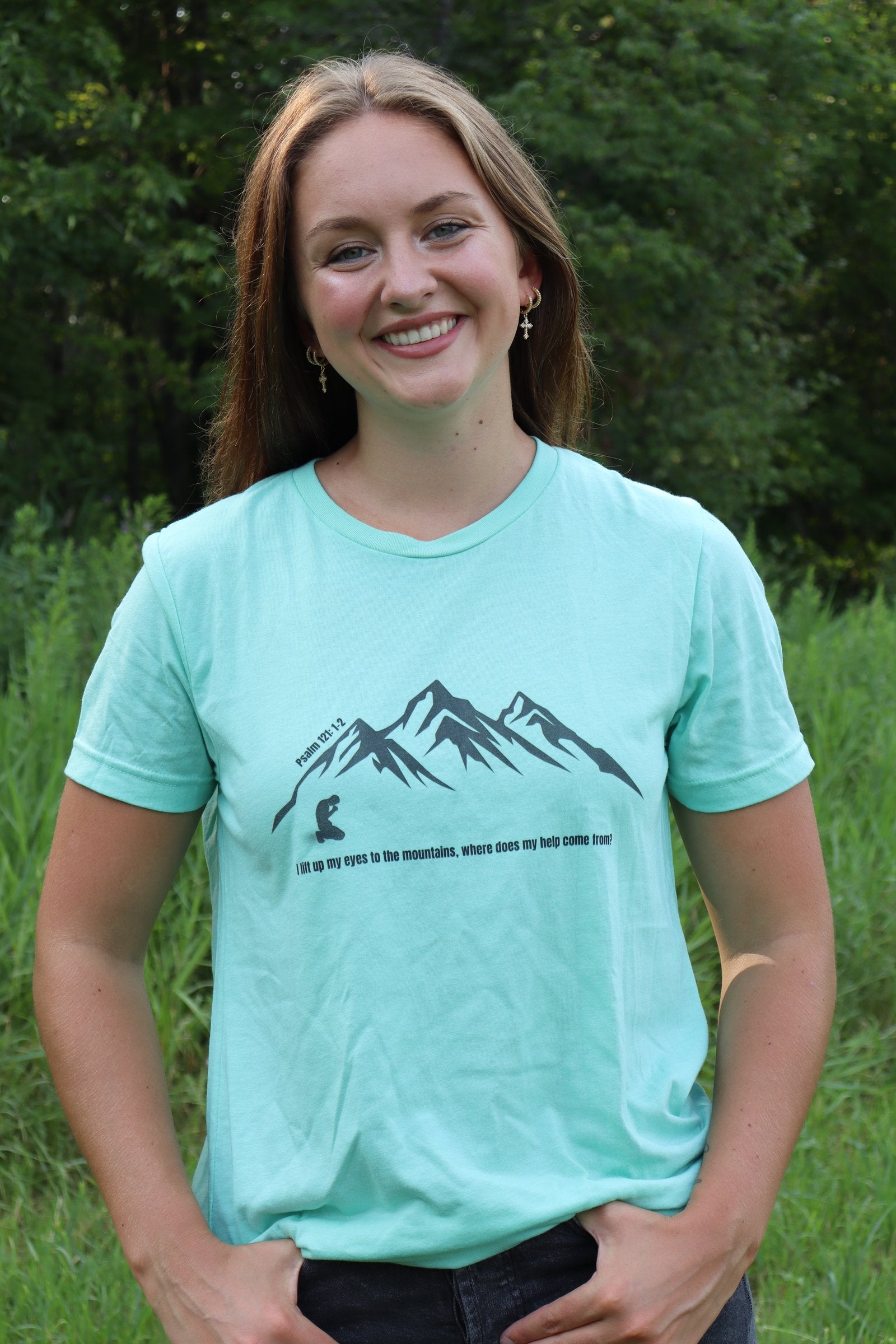 Psalm 121 Christian Shirt | Lift My Eyes to the Mountains Bible Verse Tee