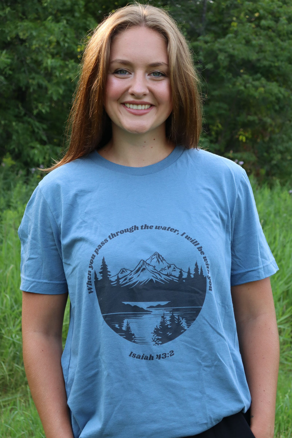 Isaiah 43:2 Christian Shirt for Women | Mountain Lake Bible Verse Tee